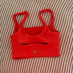 ALO Yoga Red Ribbed Cutout Sports Bra